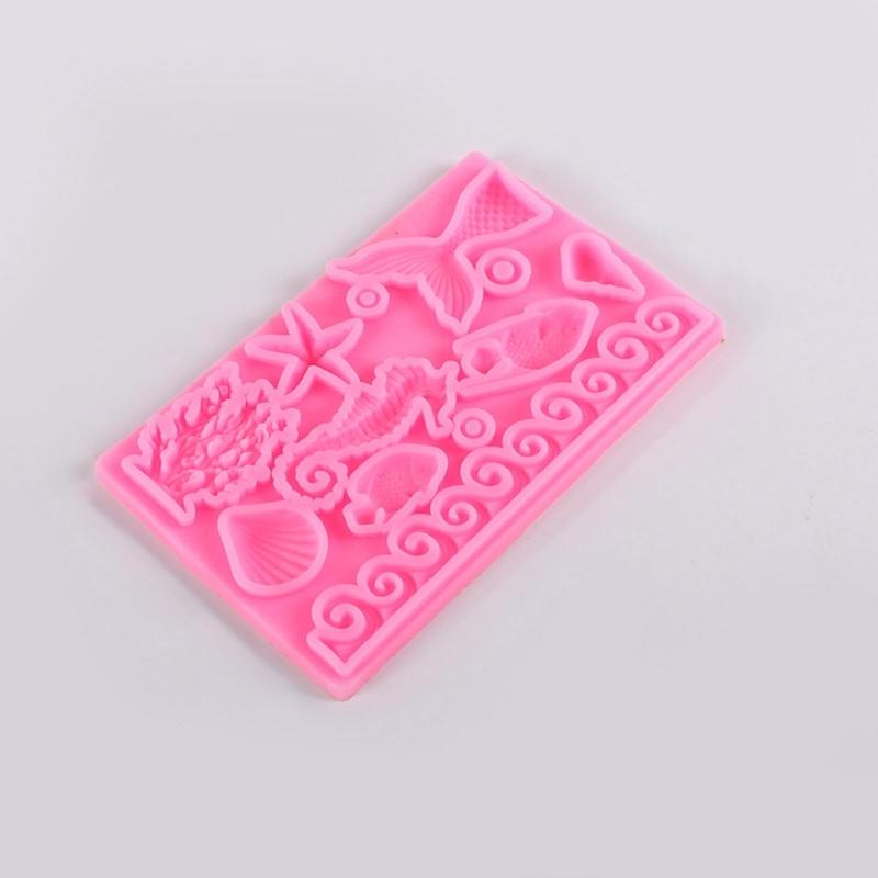 Cartoon Ocean Animals Shape Fondant Molds Conch-Mermaid-Cake-Decor Silicone Mold Chocolate Candy Molds DIY Baking Tools