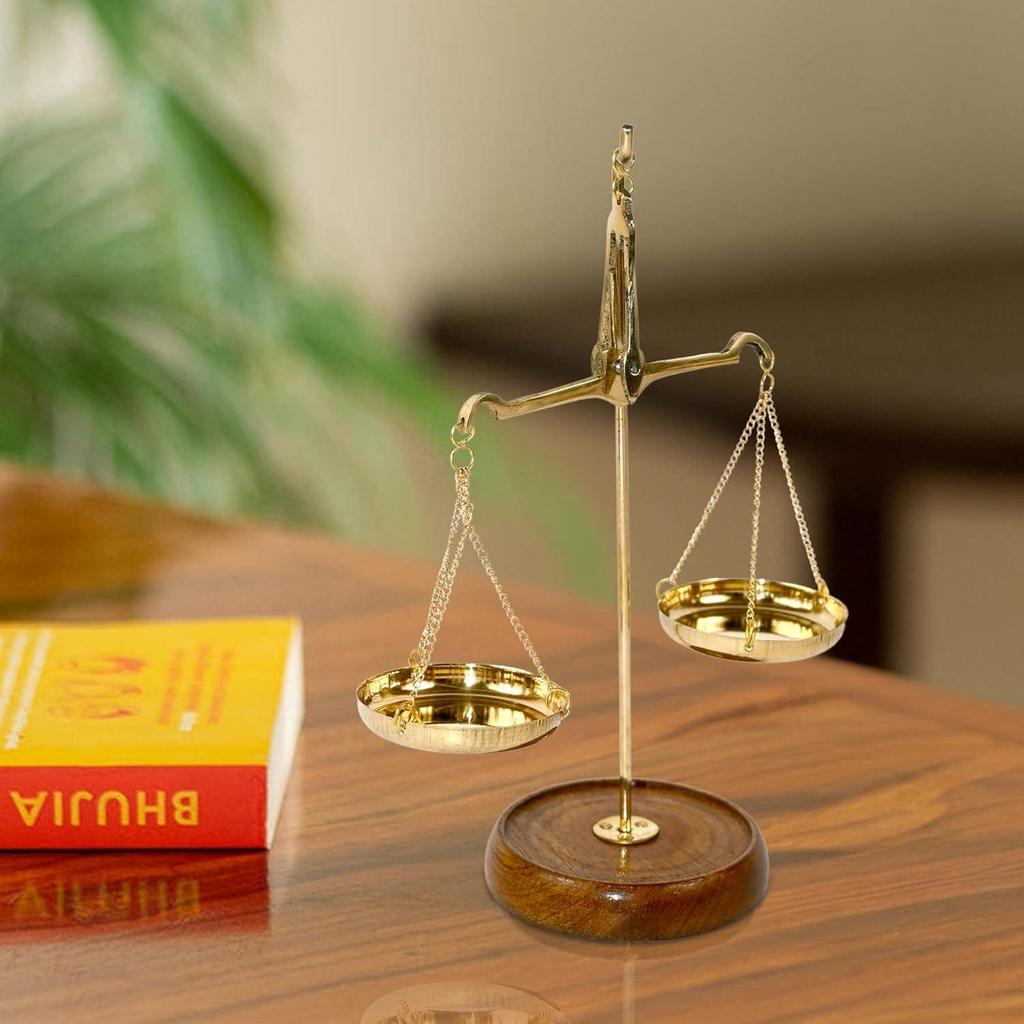 Metal Brass Tarazu Showpiece - Symbol of Law & Justice, Decorative Weighing Scale (6 X 2.5 X 6.5 Inches)