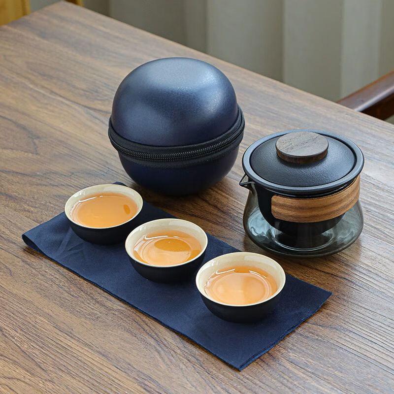 

Portable Glass & Ceramic Travel Tea Set (1 Teapot, 3 Cups)