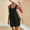 Lady Summer Romper Wide Leg Casual Double Pocket Sleeveless Solid Color Daily Wear U Neck Short Deep Crotch Ladies Overall Women Clothing