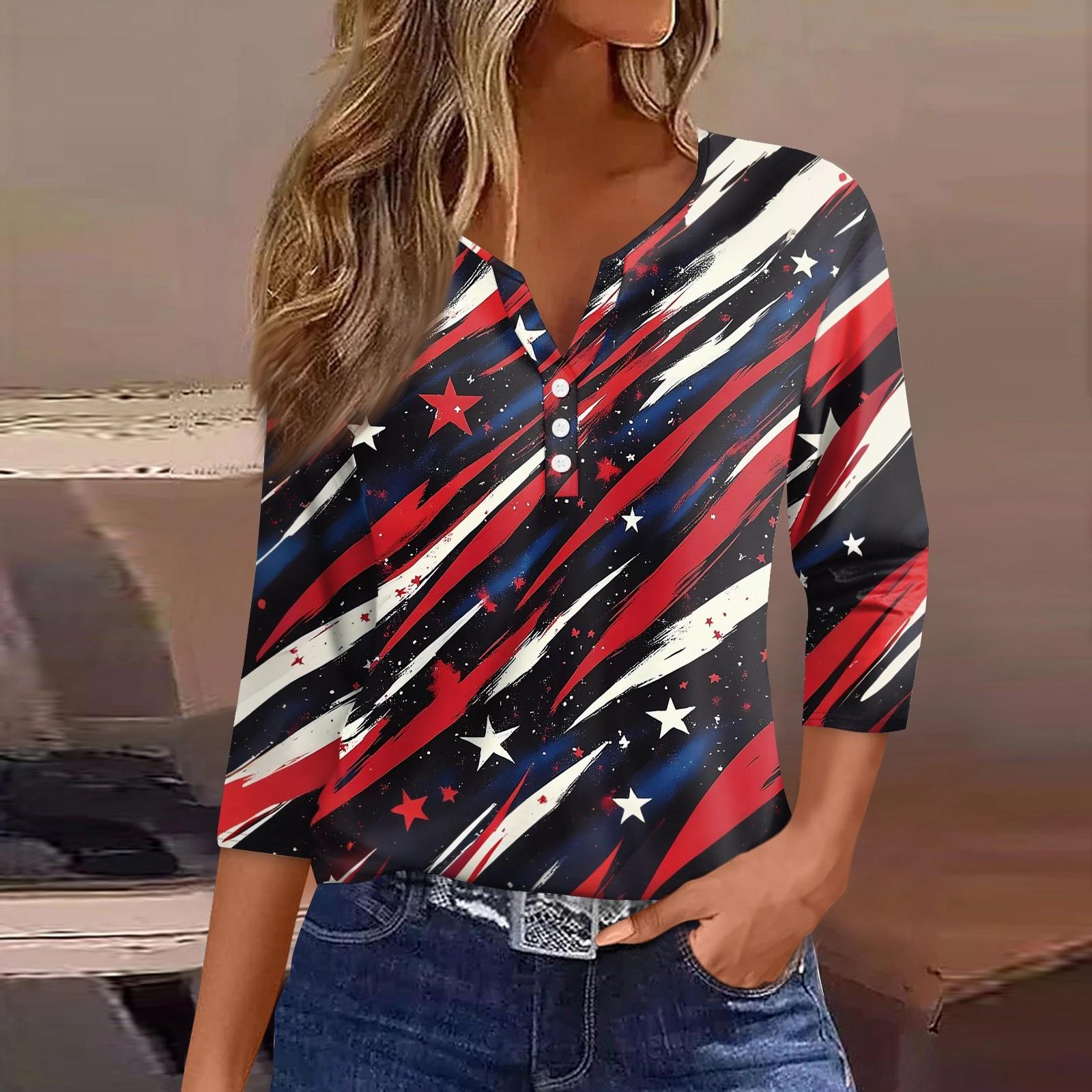 

Жен. Футболка С принтом Пуговицы Рукав 3/4 Повседневные Выходные Мода Классический Классический V-образный вырез Обычный Верх XL