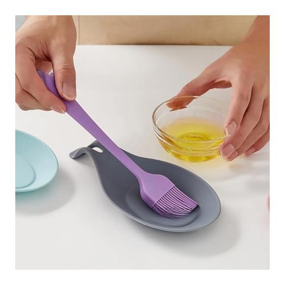 Silicone Spoon Rest Set (2 Pcs) - Heat Resistant, Non-Slip, Easy To Clean, Dishwasher Safe - Gray - Versatile Holder for Spoons, Ladles, Tongs,