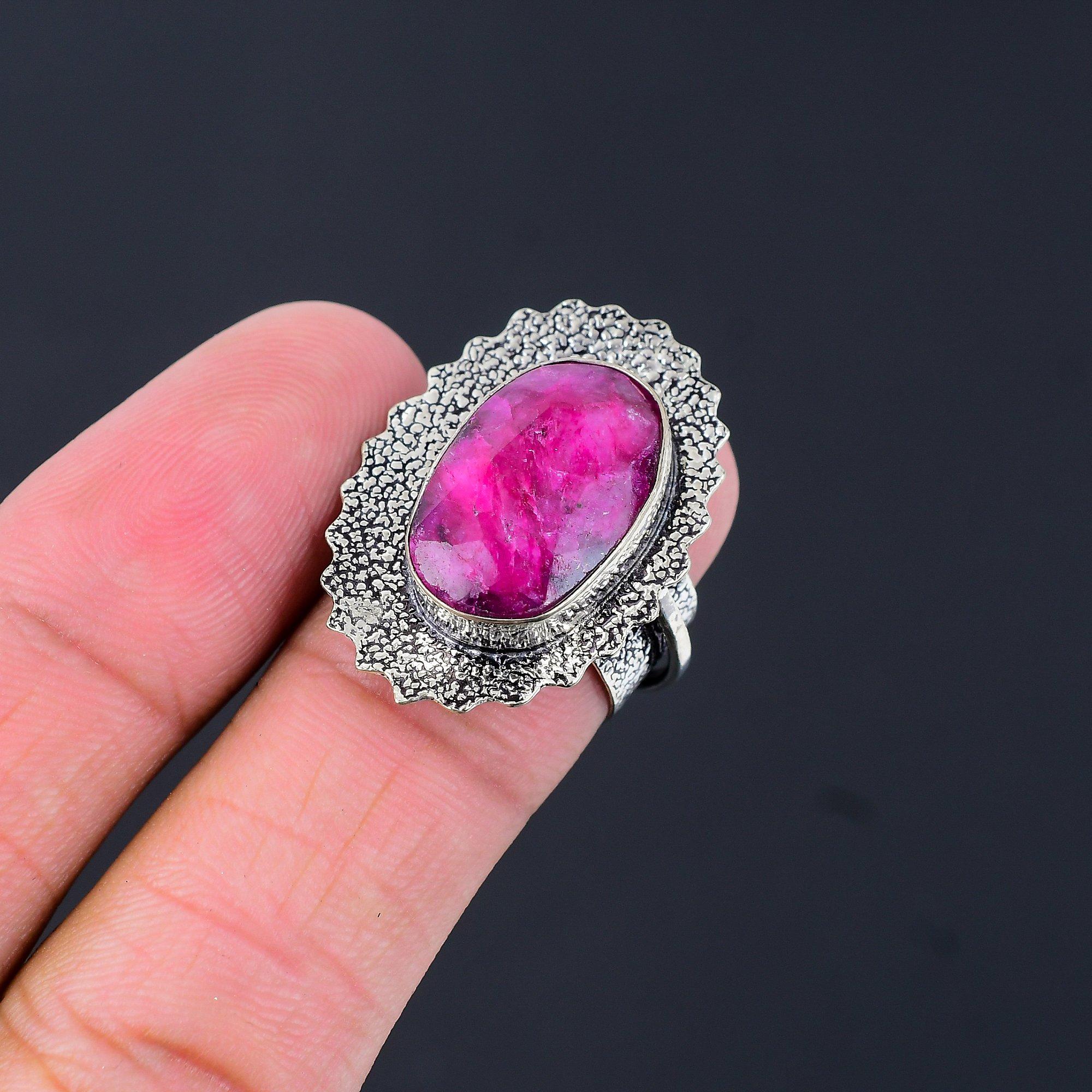 Friendship Day Sale Kashmir Ruby Gemstone Wife Stackable Ring 925 Silver US 7.5 7.5
