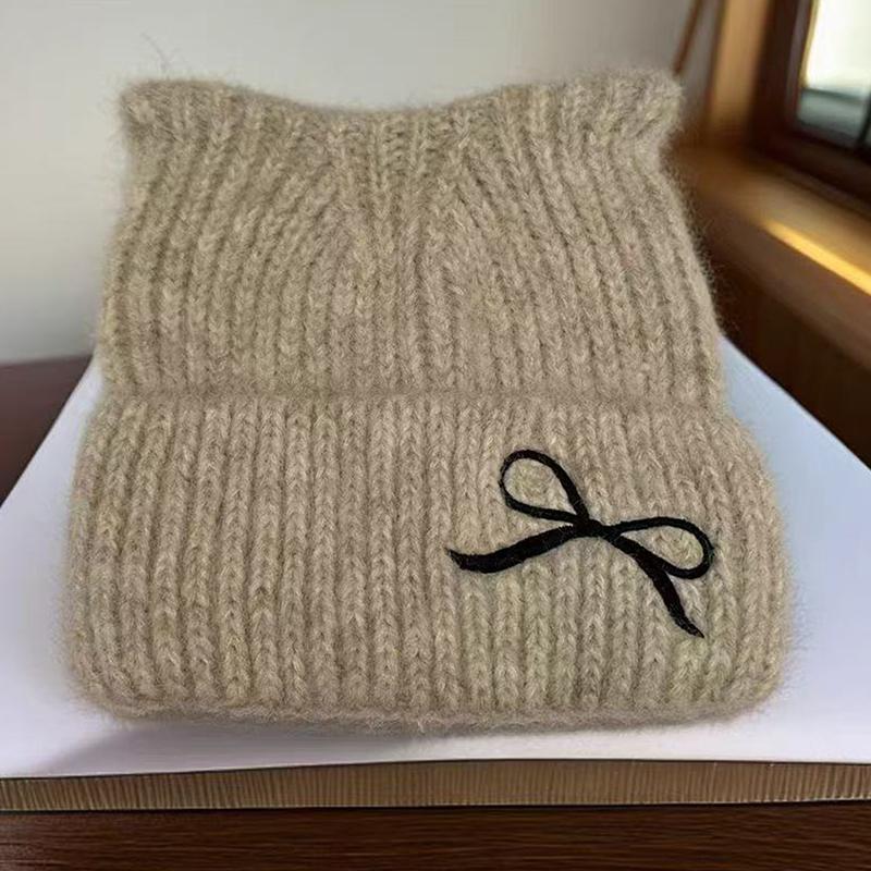 

Girls Hats Cute Cat Ears Autumn And Winter New Knitted Hats Winter Warm Bows Small Hats Cold-proof Warm Hats 1PC белый
