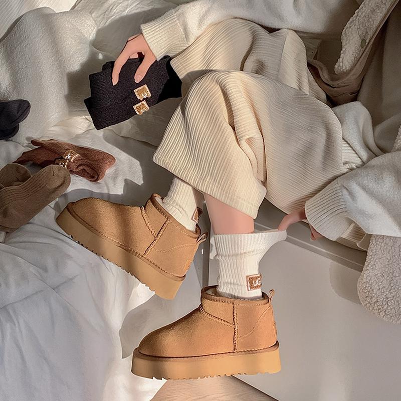 5 Perechi Șosete de Lux pentru Femei Designer Șosete Lână Cașmir Culoare Solidă Calde Groase Pufos Logo Brodat Până la Mijlocul Gambei Casual Șosete pentru Cizme de Zăpadă