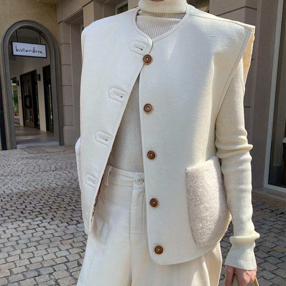 Autumn and Winter Fashionable Warm Simple Comfortable Versatile Double-sided Two-wear Women's Vest