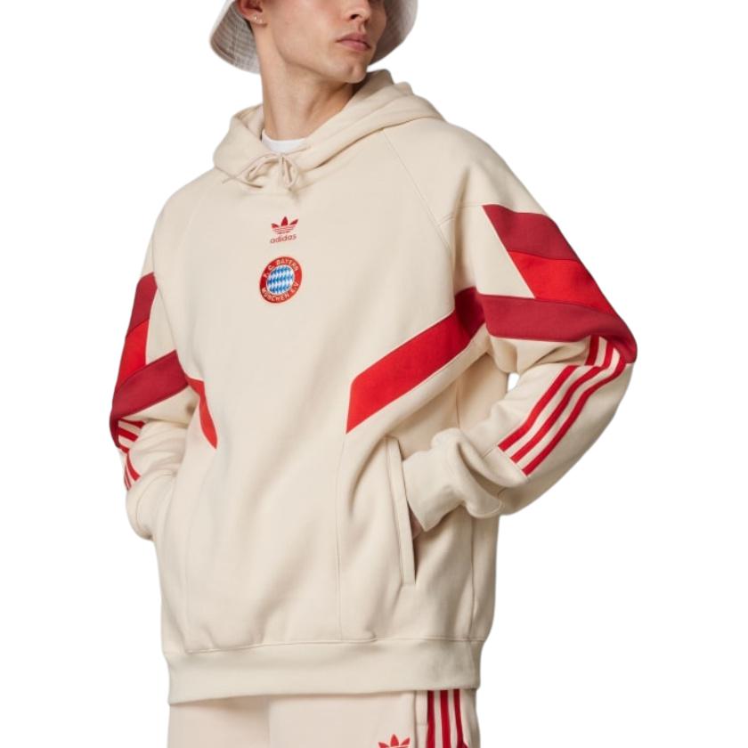 adidas Felpa con cappuccio alla moda ricamata con logo a righe collegiate Originals FC Bayern X Originals FW24 Uomo Felpe Lino IS6513