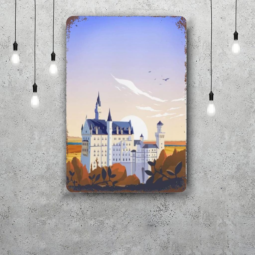 Neuschwanstein Castle Vintage Metal Tin Signs Posters Decor Retro Metal Plaque Wall Art Decor for Garage Bar