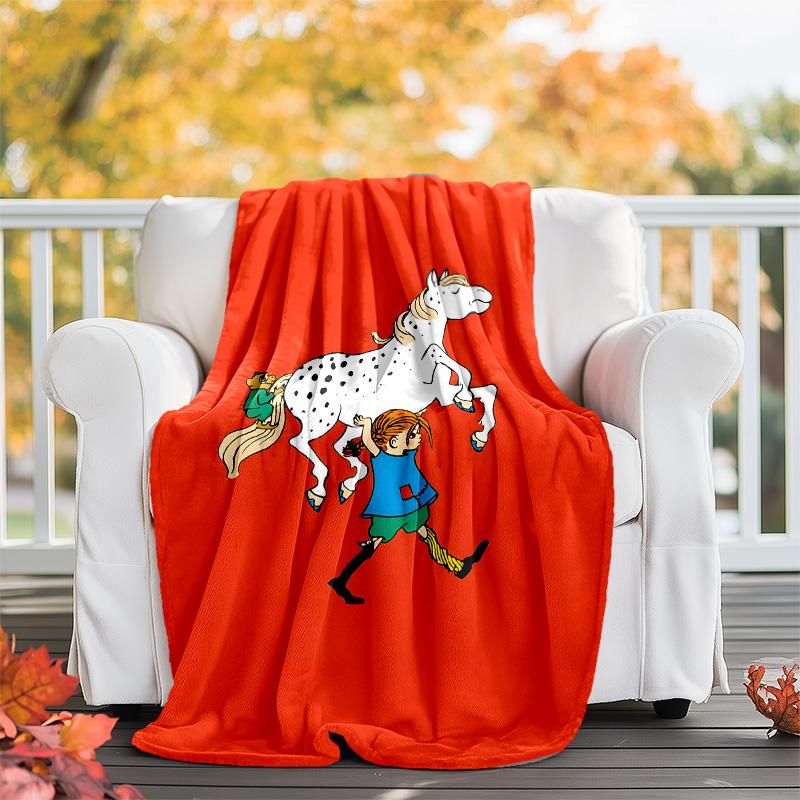 1pc Pippi Longstocking2 Theme Soft Flannel Throw Blanket - Digital Print, Polyester, Cozy for All Seasons, Perfect for Outdoor, and Travel