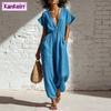 KANKEIRR Moda Feminina Casual Cor Sólida Estampa Verão Primavera Manga Curta Gola V Alças Calças Macacões