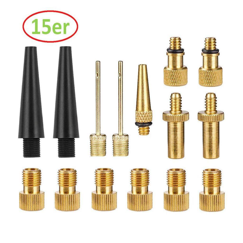 15pcs Copper Bicycle Valve Adapter Set Bike Tire Pump Adapter Kit Inflator Pump Accessory Valve Adapter SV AV DV Bicycle Valve