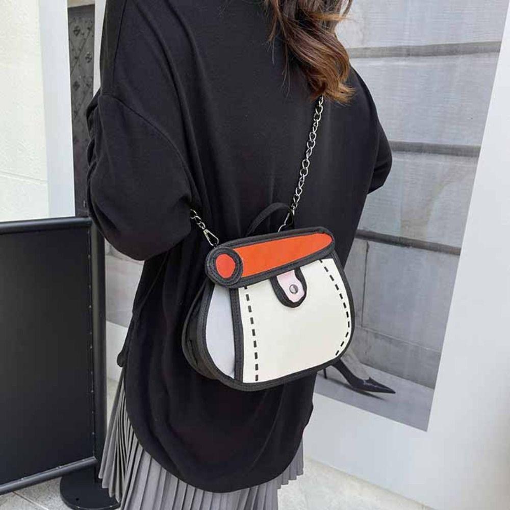 2D Anime Comic Crossbody Bag Canvas Line Painting Messenger Bag Chain Shoulder Bag Travel