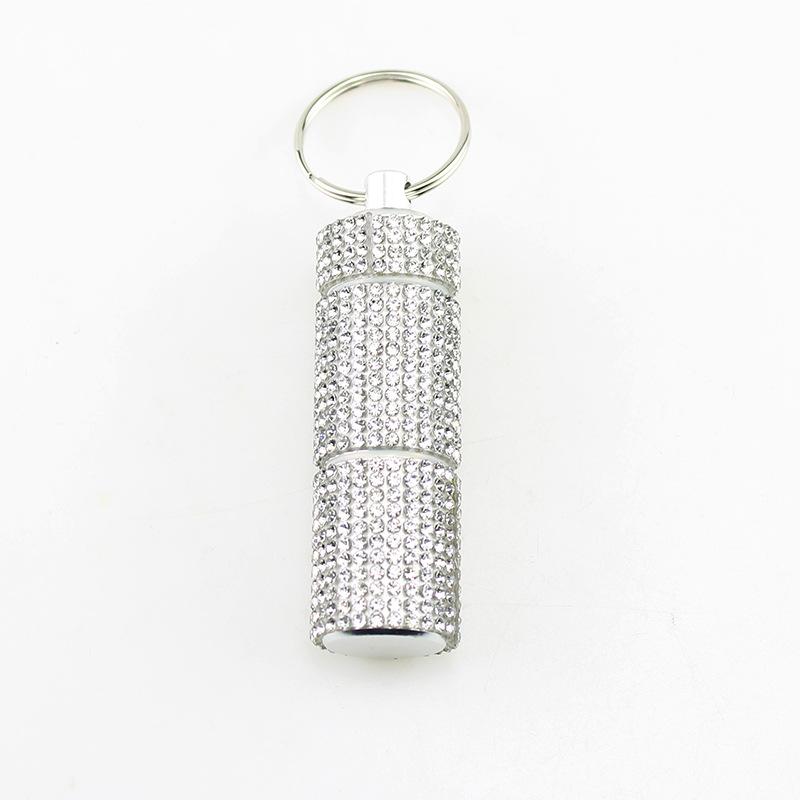 

Rhinestones Keychain Pill Case Shiny Portable Pill Box 2 Compartments Easy To Take срібний