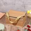 Outdoor Camping Woven Insulated Keep Warm Waterproof Rattan Bag Wicker Picnic Basket Lid and Handle