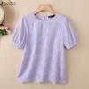 Women Elegant Hollow Crochet Patchwork Casual Short Sleeve Blouse