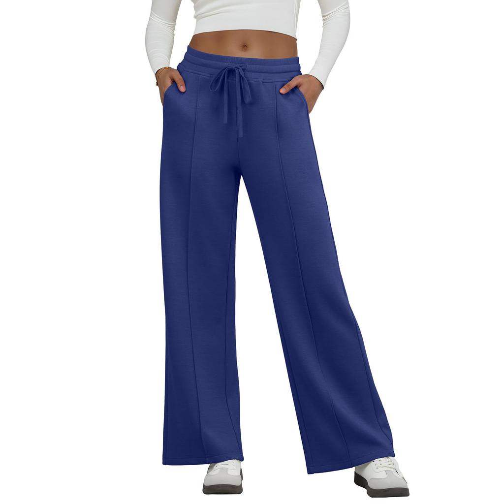 Women's Fashion Loose-Fit Solid Color Pocketed Elastic Waist Drawstring Sweatpants
