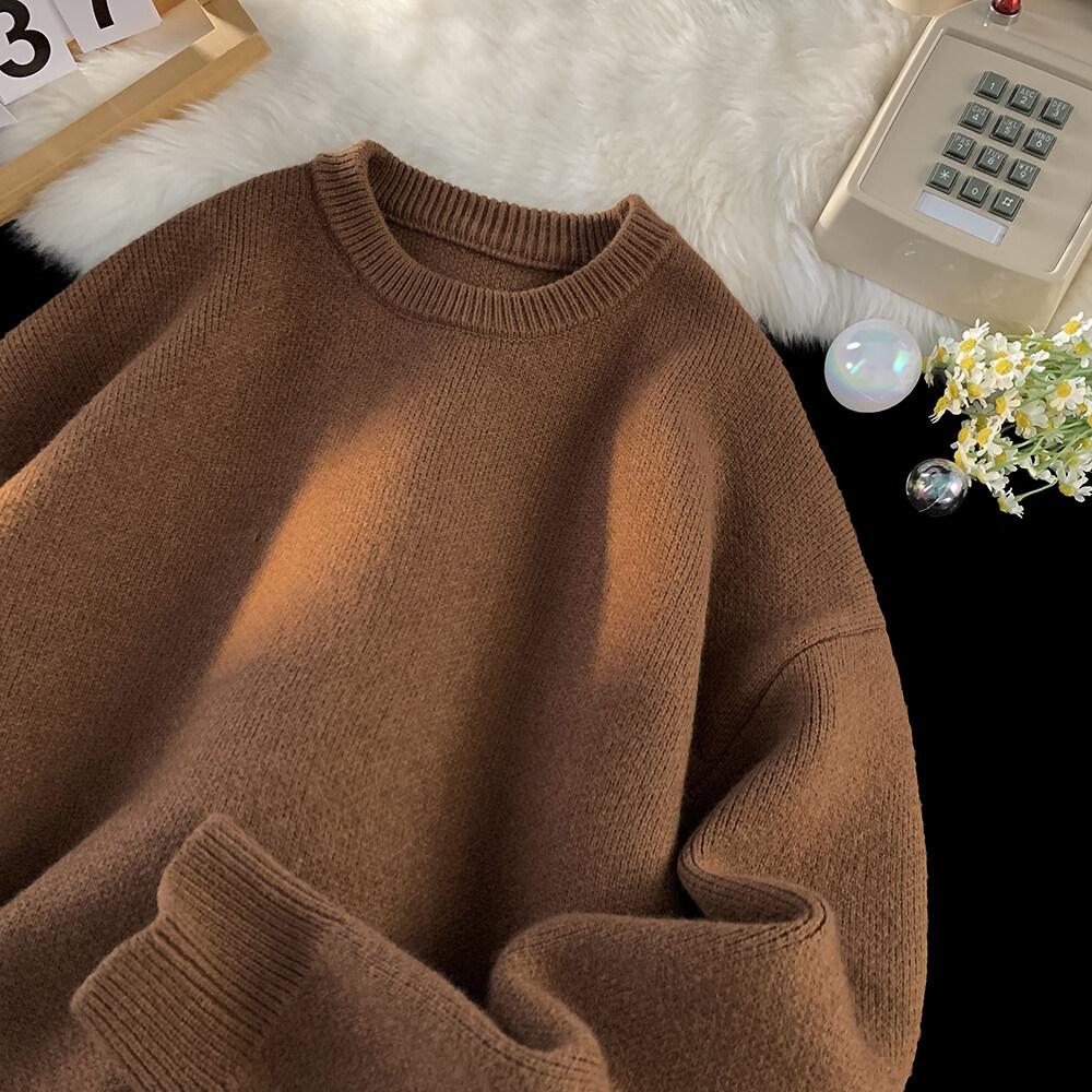 Men's Autumn and Winter Thickened Crew Neck Sweater Japanese Simple and Versatile Men's and Women's Loose Warm Knitted Sweater