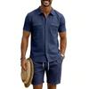 Men Solid Short Sleeve Turn Down Collar Shirt With Multi Pocket Shorts Casual Two Piece Set