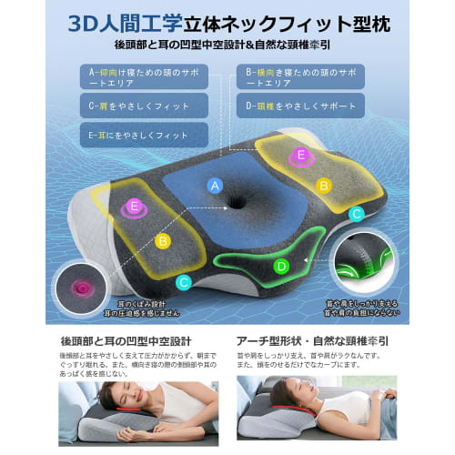 Relieve neck pain with this memory foam pillow. [Concave hollow design for ears and back of head, new modal cotton material, pillow cover, adjustable