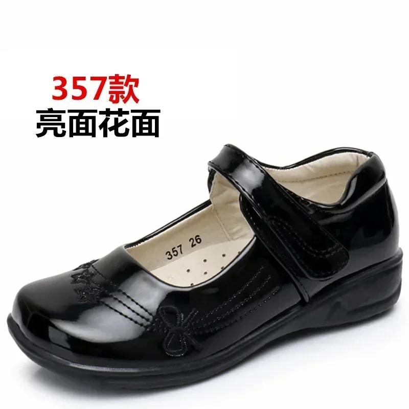 

Kid Girl Party Shoe PU Patent Leather Princess Sneakers Fashion black Spring Summer Kids Sandal School Shoes For Children 26