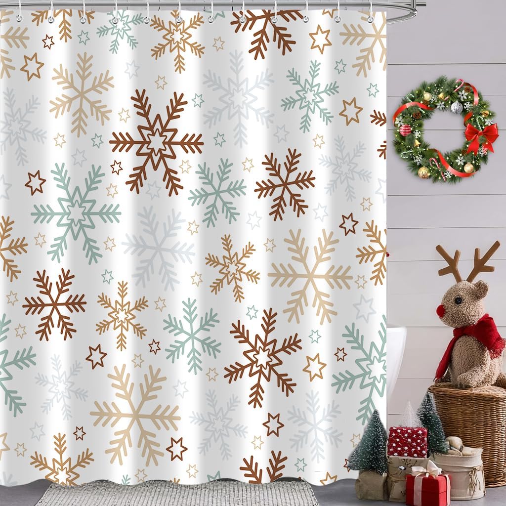 Christmas Tree Shower Curtain, Winter Colorful Cartoon Xmas Tree Cute New Year Bath Curtain Decor, Waterproof Bathroom Accessory