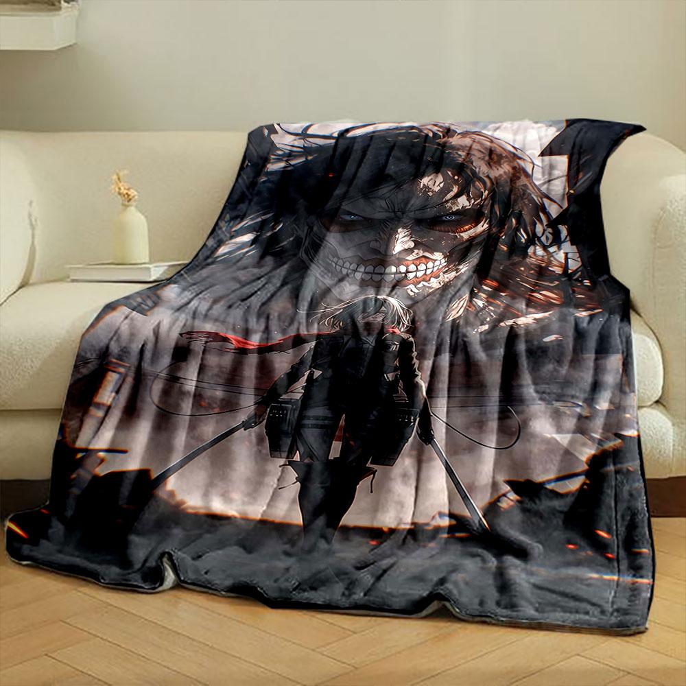 A figure with swords stands in ruins, with a large monstrous figure behind. for all seasons blanket lunch break throw gift