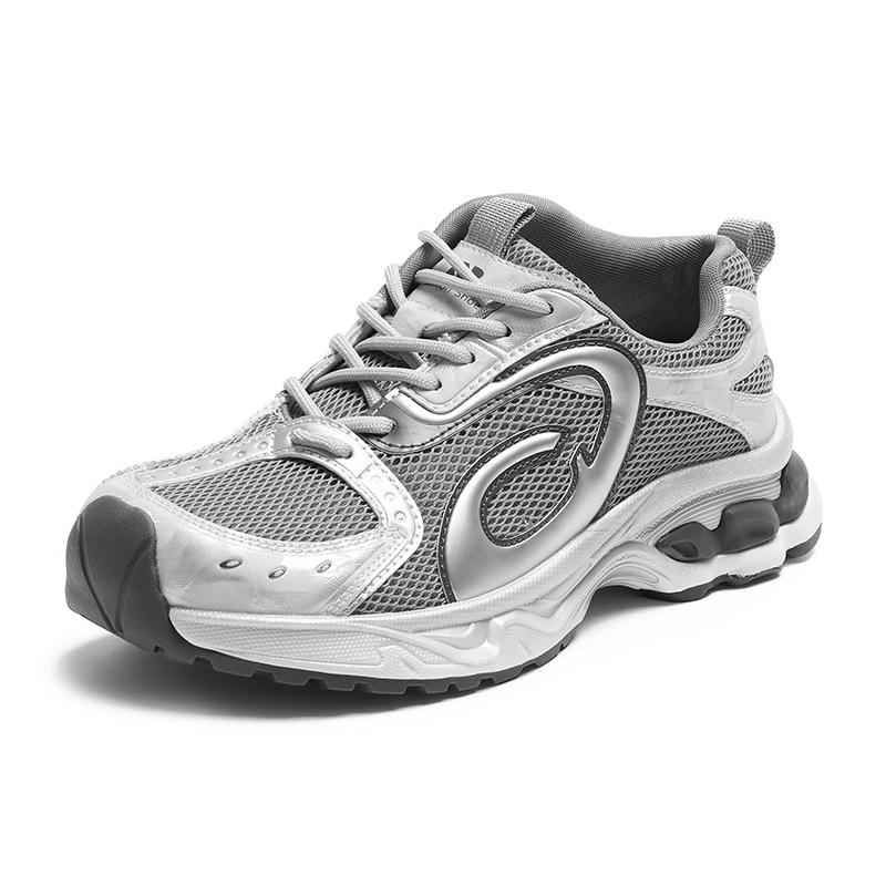 

European station thick-soled heightened color matching dad shoes women s 2025 summer new sports and leisure outdoor running hiking shoes 40 серебряный
