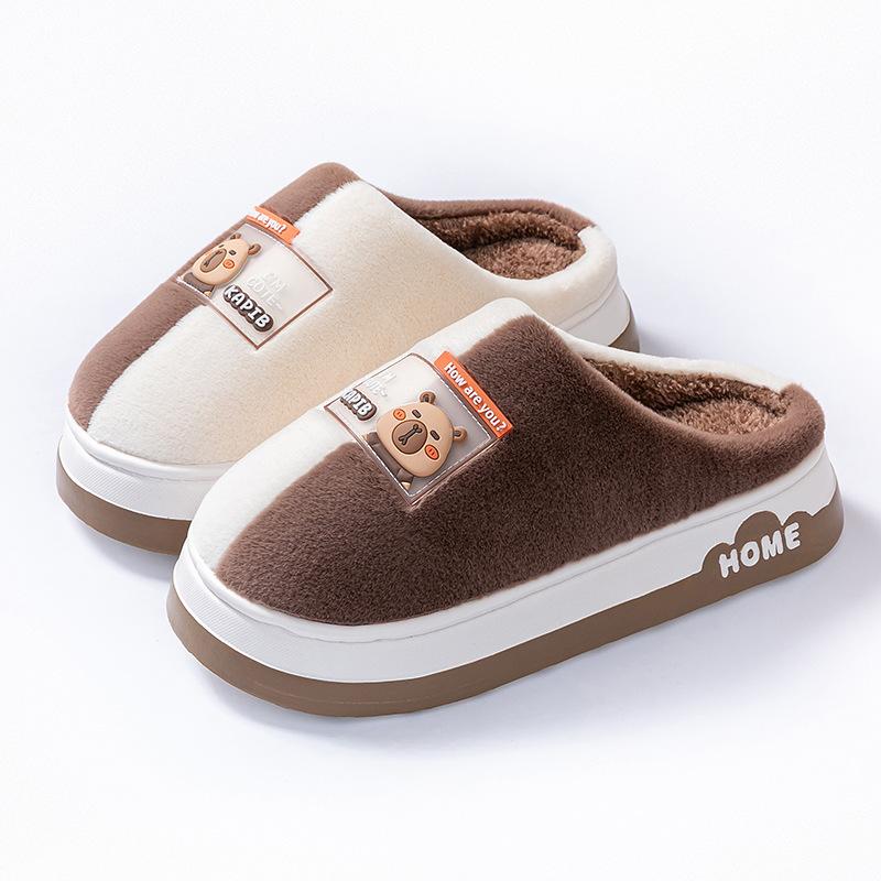 Cotton slippers two-color bottom cartoon autumn and winter home dormitory warm thick bottom velvet couple outer hair slippers