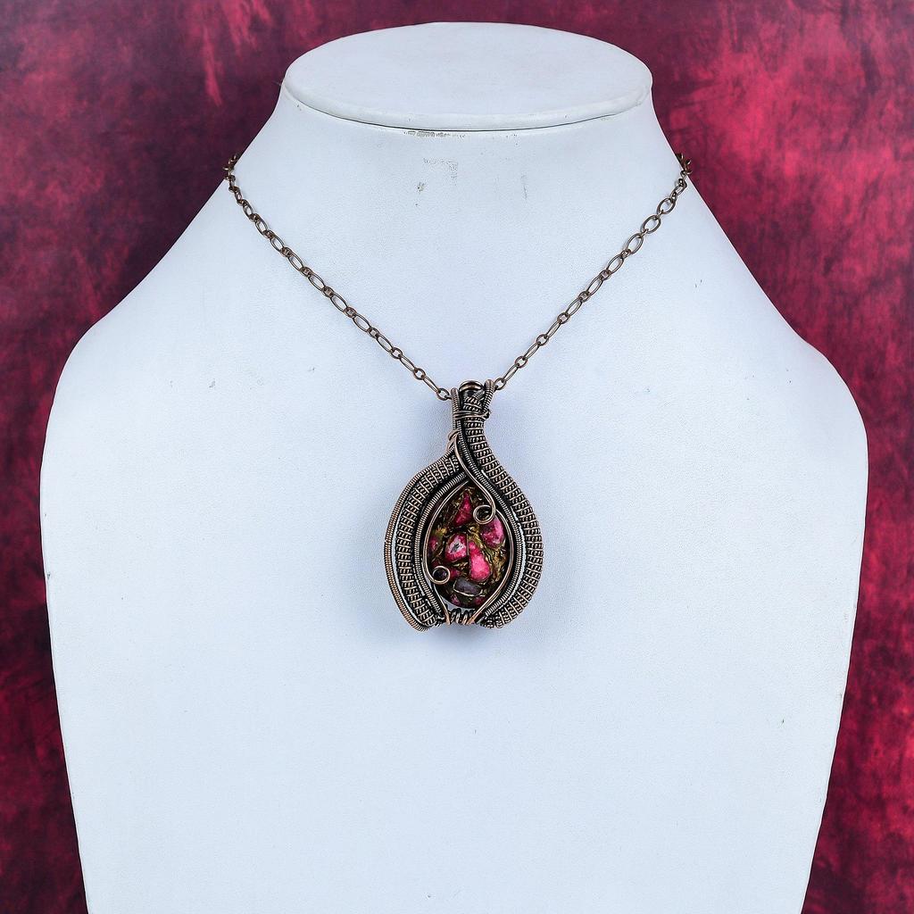 Copper thulite pendant copper wire wrapped pendant gemstone copper jewelry handmade pendant very pretty wire wrapped jewelry gifts for women