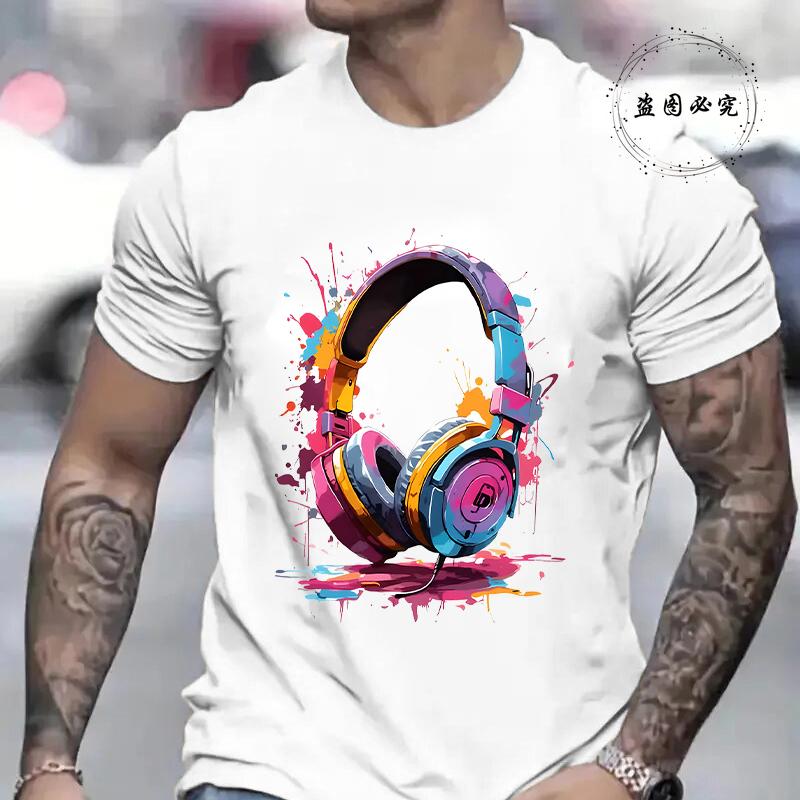 

Hip Hop Melting Headset Graphic Tops Fashion Tee Shirt for Men Casual Streetwear Cool T-shirt Summer Men s Oversized Clothing S разноцветный