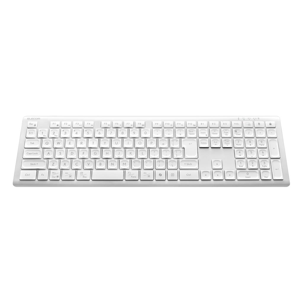 Elecom Precisionist Wireless Pantograph Full Keyboard, Bluetooth, 2.4GHz, Multi-Pairing (4 Devices), Rechargeable, Slim, Type, Size, White,