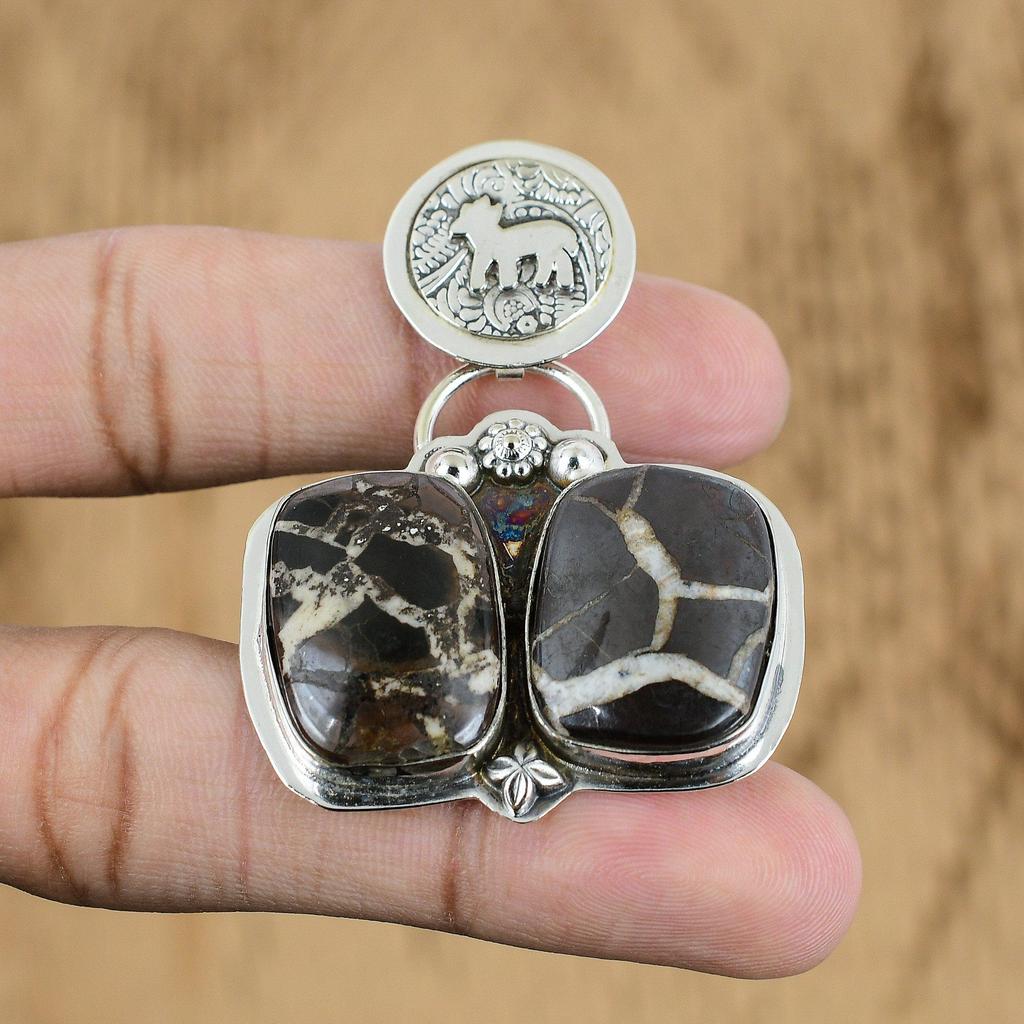 Moroccan Mud Crack Fossil Stone Sterling Silver Daughter Wedding Pendant Jewelry