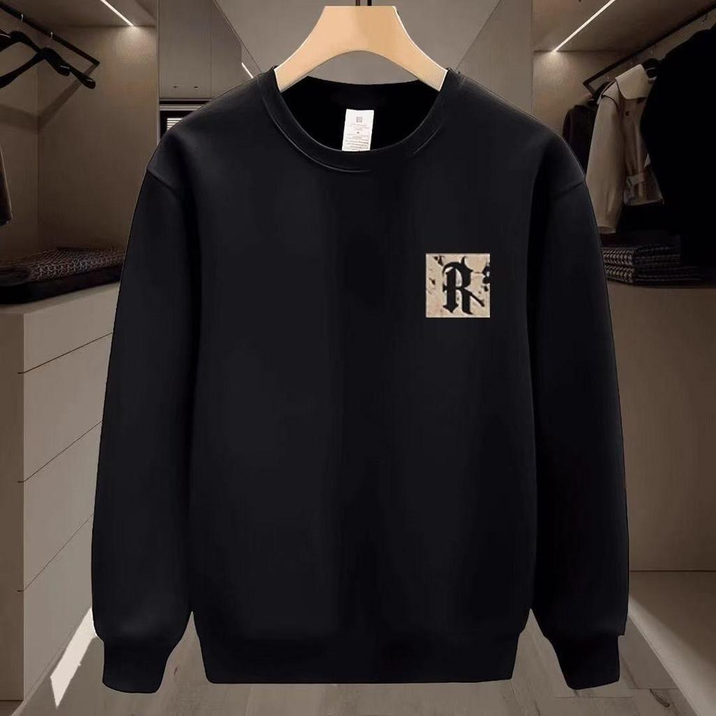 Men's American Print Fleece-Lined Sweatshirt - Loose Fit, Thick, Casual Crew Neck, Trendy Long Sleeve Top