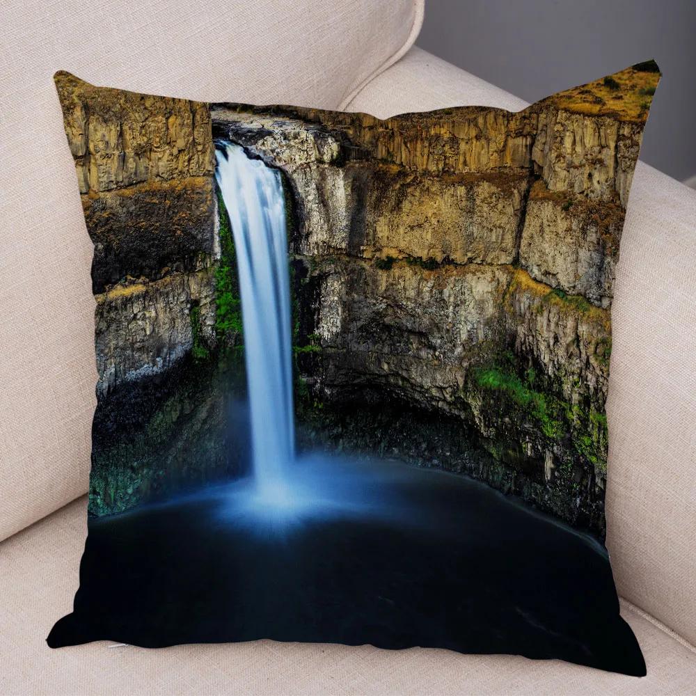 Waterfall Printed Pillow Case for Home Sofa Children Room Decor Beautiful Scenery Pillowcase Soft Plush Cushion Cover 45x45cm