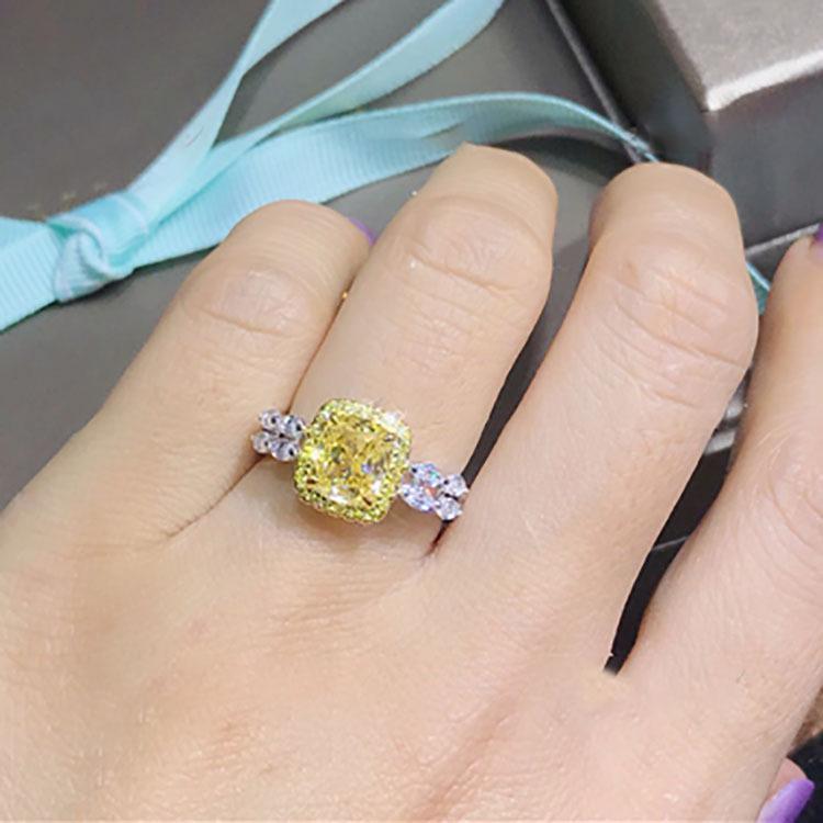 

Gold-Plated Sterling Silver Yellow Square Diamond Ring for Women US Size 9