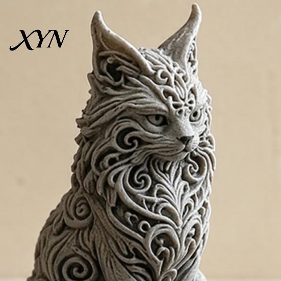 Aesthetic Cat Statue 3D Printed Maine Ornaments, Figurine for Table Decor, Cool Stable Sculpture with Intricate Details, Gifts Mom Women Lovers