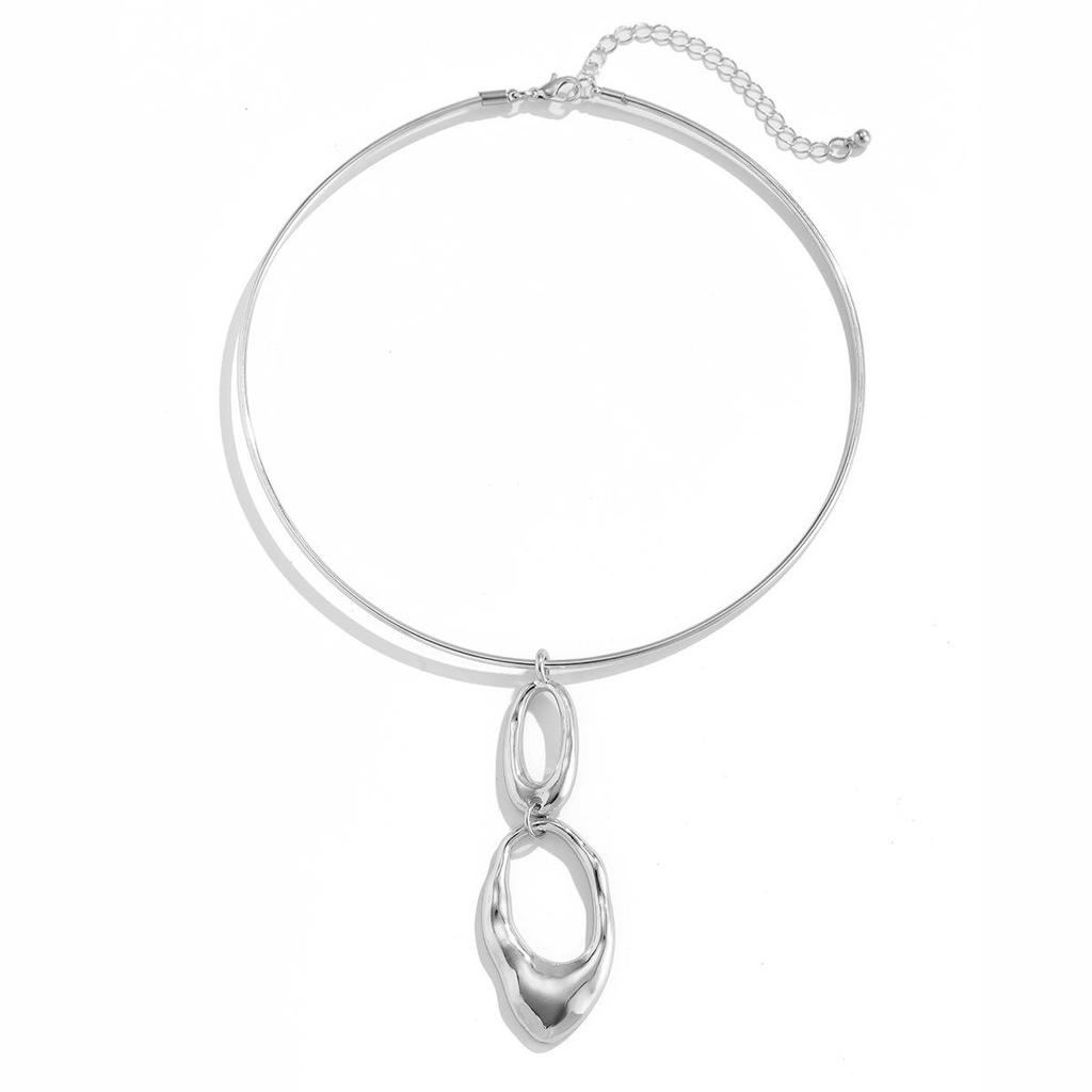 Colier tip choker cu deschidere prin arc în stil european-american - Design simplu, metalic în stil rece, tip îmbrățișare pentru femei