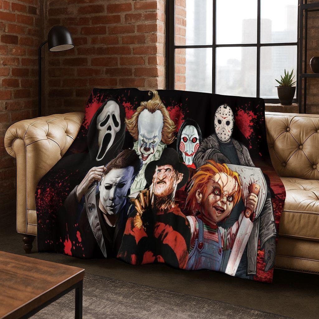 Horror Chucky Pennywise Clown Halloween Saw Freddy Krueger Flannel Blanket Soft Warm Blanket for Bedroom Living Room Bed Picnic