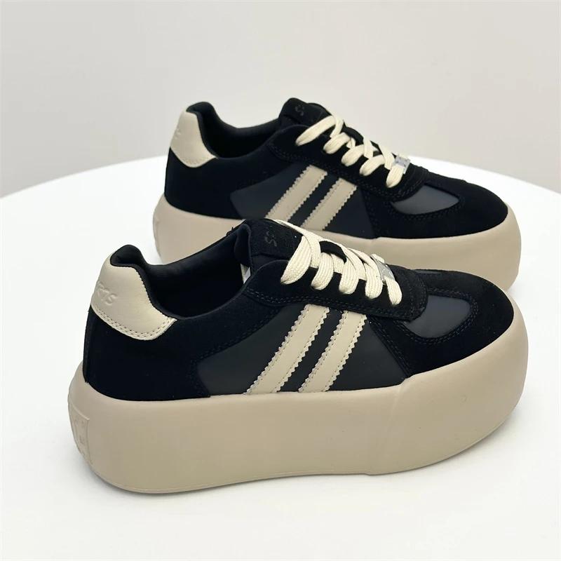 Móda Sportovní obuv Silná podrážka Běžné prkno Dámské 2024 Nové Hovězí kůže Vše měkké Uvnitř Zvětšit Tréninkové boty