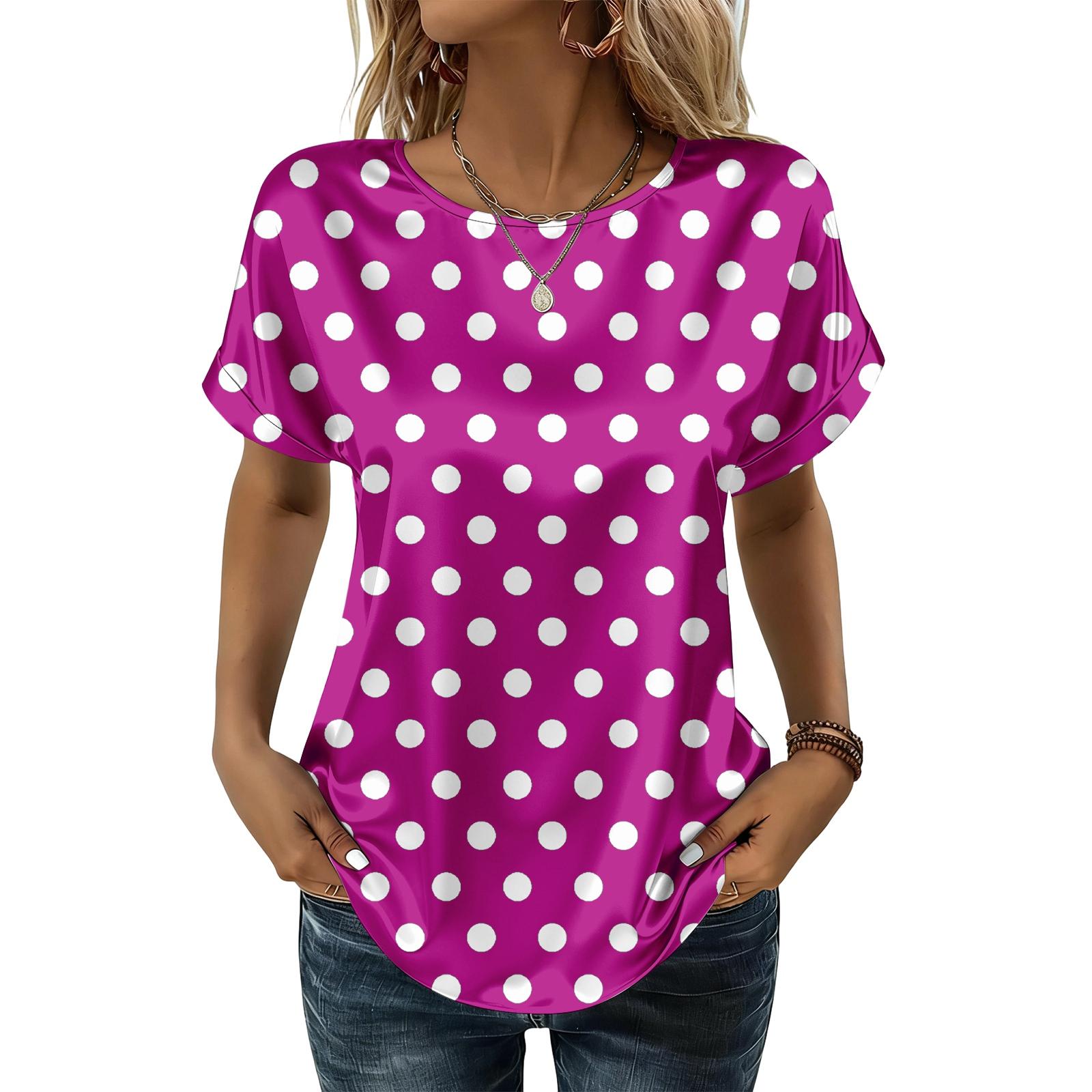 Women s Fashionable Casual Vintage Printed Top Women s fashionable casual polka dot printed blouse M
