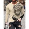 Spring and Autumn Round Neck 3D Animal Wolf Lion Pattern Printed Top Fashionable Casual Long Sleeved Men's T-shirts