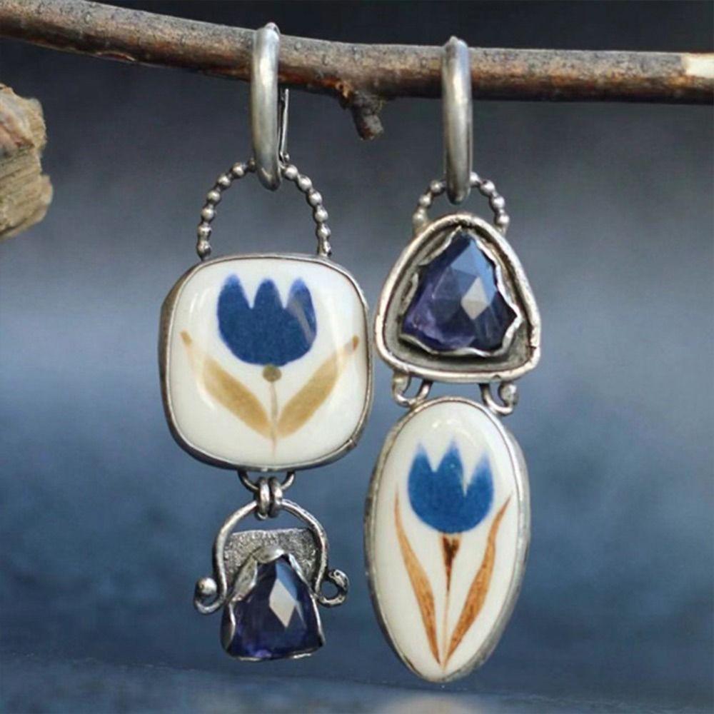 Fashion Enamel Leaf Earrings Elegant Rhinestone Dangle Earrings Geometric Drop Earrings  for Women