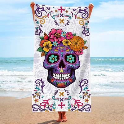 Serviette de bain en microfibre violette pour femmes, Serviettes de voyage à séchage rapide sans sable Crâne pour femmes Yoga Sports Adultes 100x50"