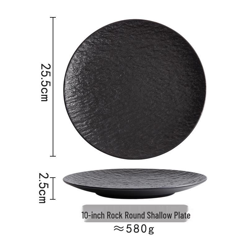 White Stone Ceramic Shallow Plate for Restaurant & Home – Ideal for Steaks & Desserts, Round Flat Design.