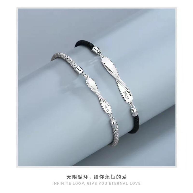 Mobius Couple Matching Woven Rope Bracelets Black White Pair For Men Women Valentines Day Gift