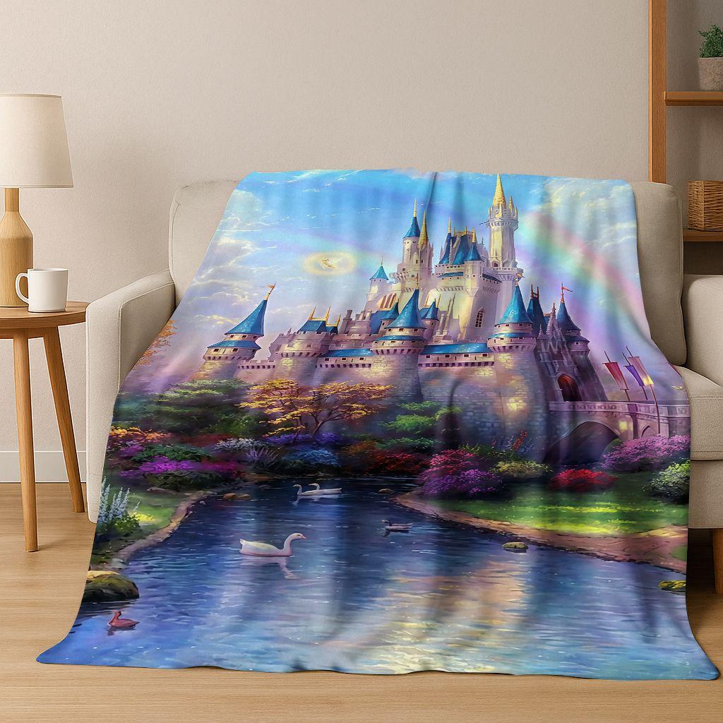 Enchanted Fairytale Princess Castle Gothic Castle Cartoon Flannel Blanket,Cozy Soft Throw Blanket for Home Bedroom Bed Sofa Kids