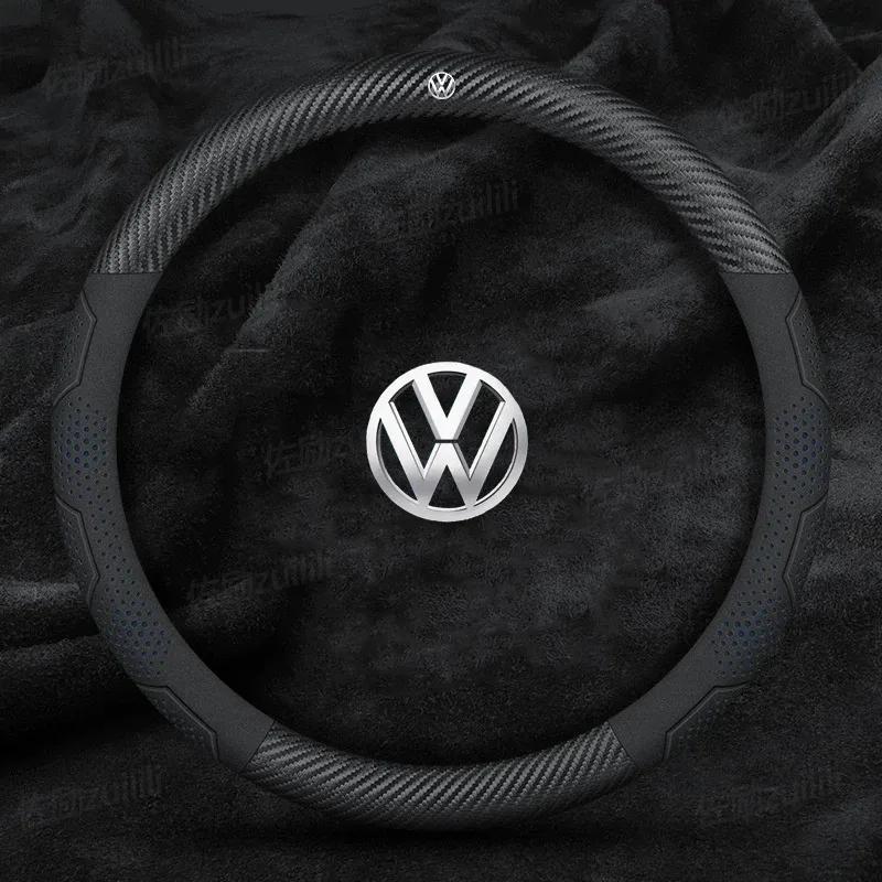 For Volkswagen T-ROC T-Cross Touareg Polo Passat Golf GTI Beetle Magotan Tiguan CC Carbon fiber Leather Car Steering Wheel Cover