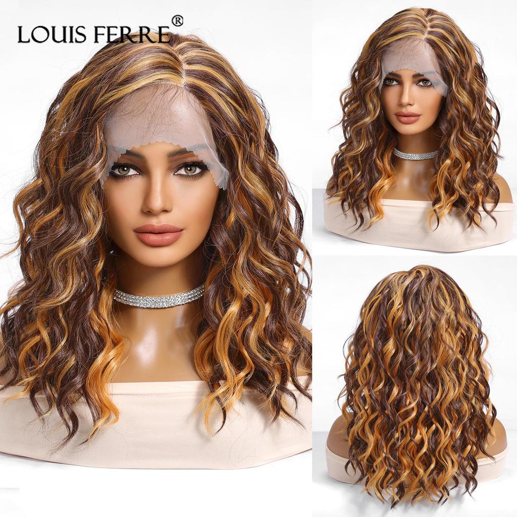 LOUIS FERRE Synthetic Lace Front Wigs Orange Brown Short BOB Wig with Side Part Daily Use Party Wig for Women Heat Resistant