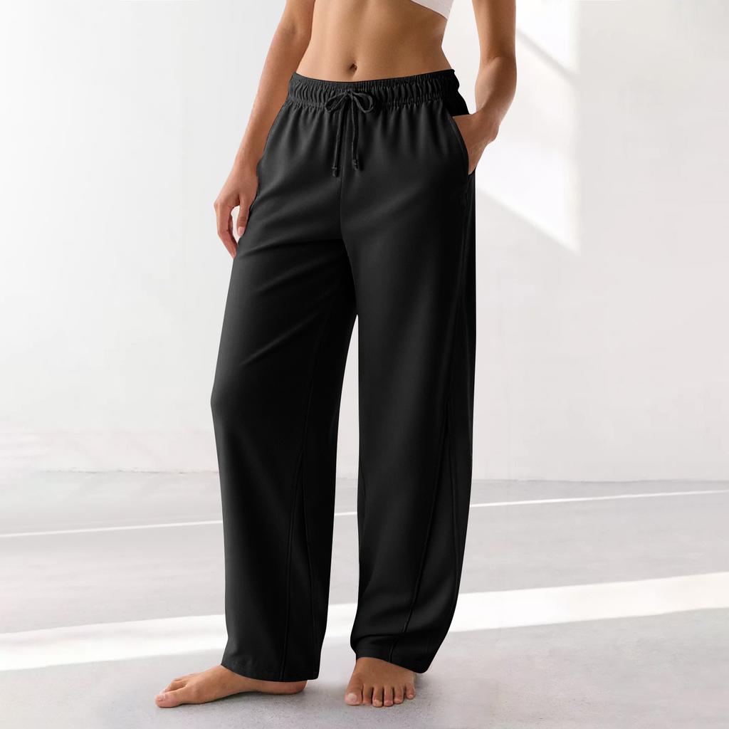 Women's Barrel Leg Sweatpant Drawstring Elastic Waisted Wide Leg Pants Casual Cotton Palazzo Trousers With Pockets