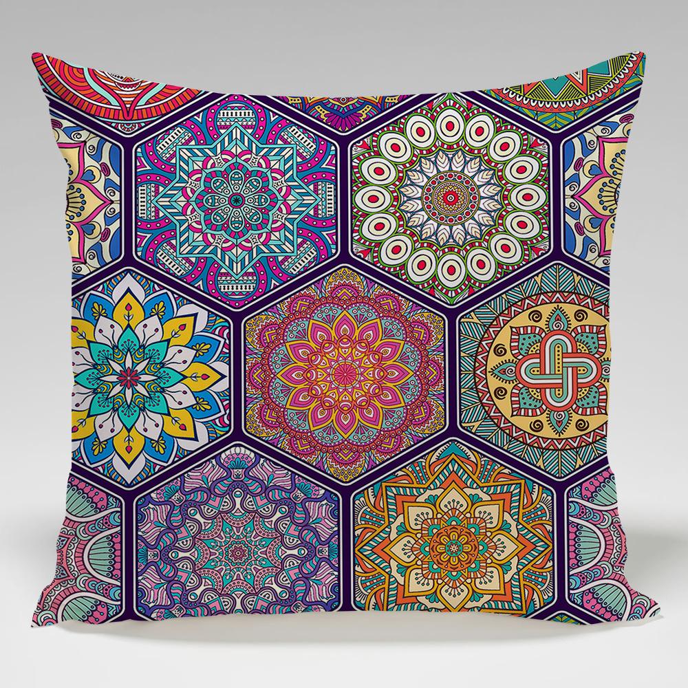 Mandala Geometric Pattern Throw Pillow Cover With Short Plush Print For Living Room Sofa Decoration Cushion Cover Pillow Covers
